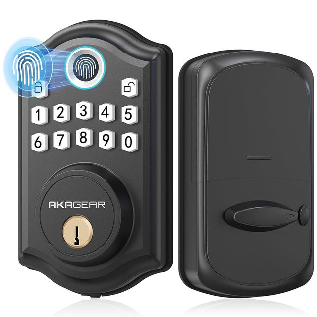 AkaGear DS10 Fingerprint Door Lock - Keyless Entry Door Lock, Electronic Keypad Deadbolt, Smart Door Lock, Keypad Lock for Front Door, Auto-Lock & One Touch Locking - Matte Black
