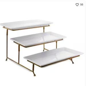 Dining 3-Compartment Plate Set with Gold Metal Stand