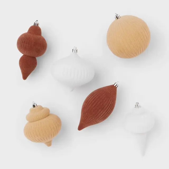 6pc Flocked Finial Christmas Tree Ornament Set Brown/White - Wondershop™