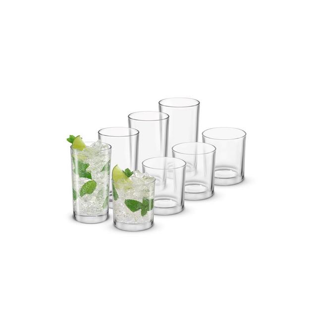 JoyJolt Alain Drinking Glasses Set of 8 Glass Tumblers. Highball 14oz Bar Glasses and Lowball 10oz Rocks Glasses Set