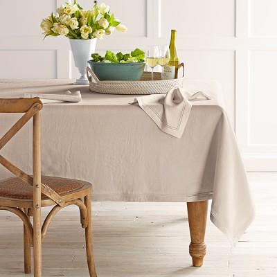 Linen Double Hemstitch Tablecloth: 70x90 in cream