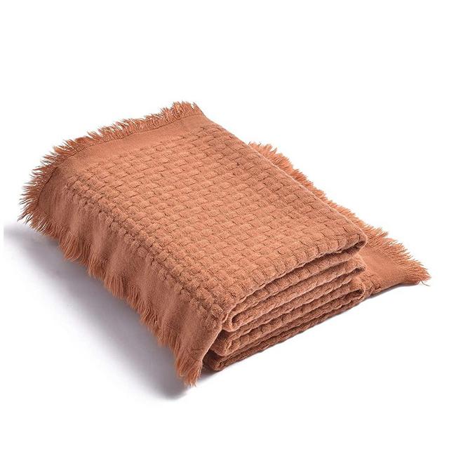 LIFEIN Knit Woven Throw Blanket for Couch, Lightweight 50x60 Inch Waffle Soft Cozy Textured Decorative Acrylic Blanket with Tassels for Bed, Sofa, Chair, Travel - All Seasons Suitable(Rust)