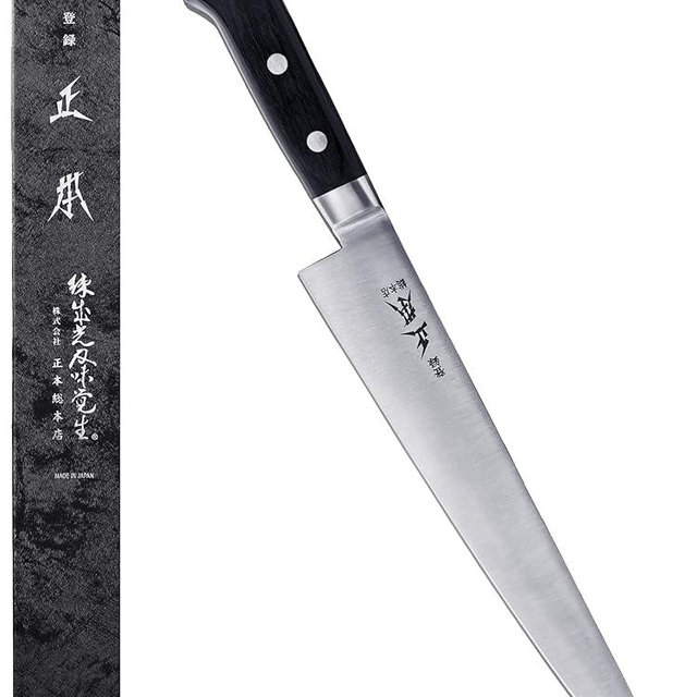 MASAMOTO VG Sujihiki Slicing Knife 10.6" (270mm) Made in JAPAN, Professional Japanese Slicer Knife for Brisket, Meat, Sashimi, Super Sharp Japanese Stainless Steel Blade, Full Tang POM Handle, Black