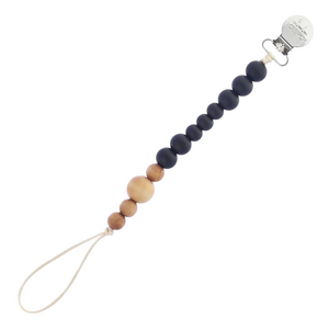 LouLou Lollipop Colour Block Silicone & Wood Pacifier Clip - Midnight Black