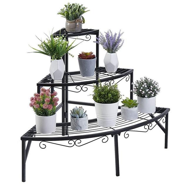 unho Quarter Round Plant Corner Shelf, 3 Tier Plant Stand Flower Pot Planters Display Rack Holder Succulents Orchids Garden Shelves Indoor Outdoor