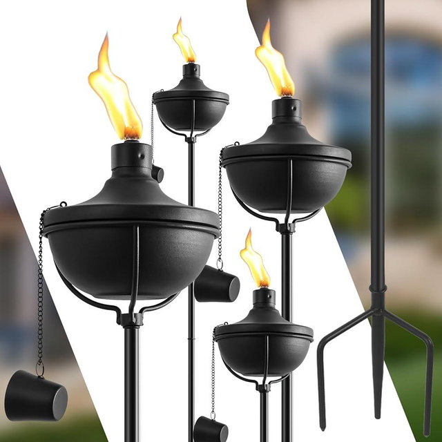 ZSZMFH 4 Pack Home Garden Torch, Large Capacity 23.5oz Outdoor Metal Torch Garden Décor,55-Inch Upgraded Citronella Torches with 3-Prong Grounded Stake, Table Top Torches for Party Patio Pathway