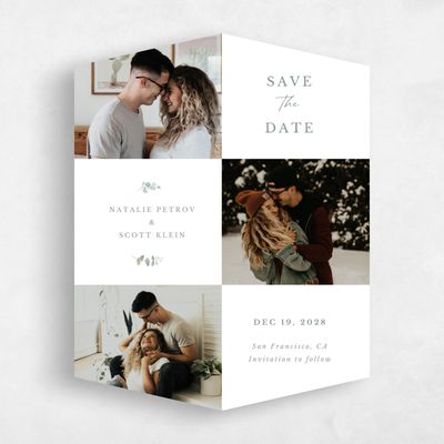 White Diamond Wedding Save the Date - Verde Portrait