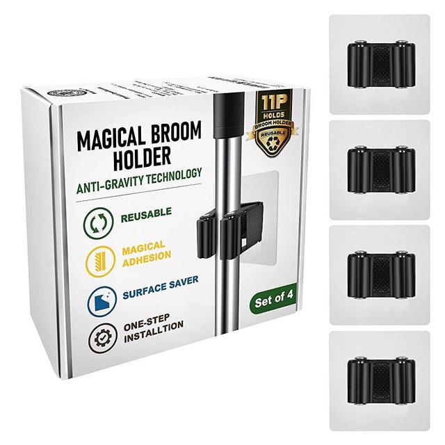 Reusable Broom Holder Wall Mount – Newest Magical Adhesion, Sturdy Waterproof Broom Organizer, Your Must Haves New House Essentials, 4 Packs