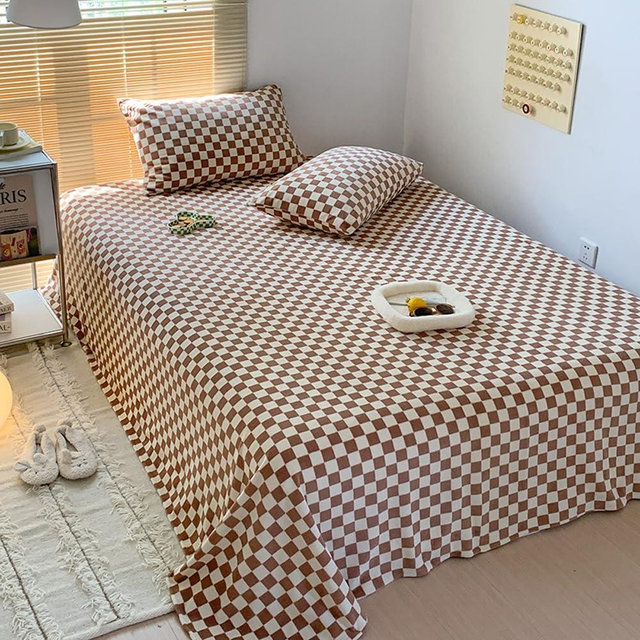 Wellboo Pumpkin and White Plaid Bed Sheets Full Light Brown Checkerboard Grid Flat Sheets Modern Boho Beige White Mini Plaid Fitted Sheet Women Men Khaki Plaid Bedding Sheet with 2 Pillowcases 4 PCS