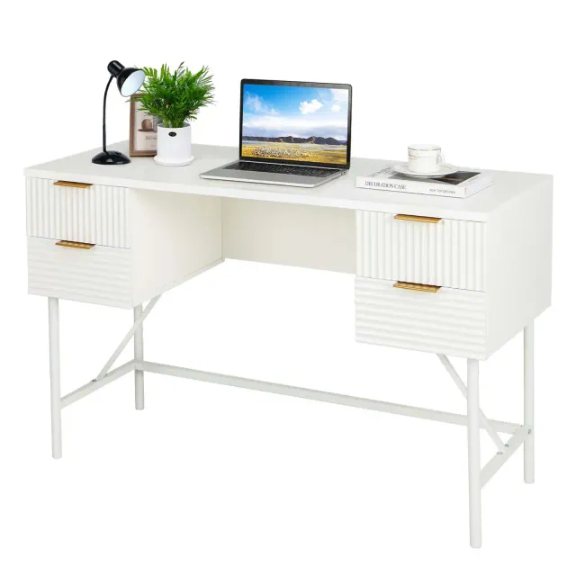 Costway 48" Computer Desk with 4 Drawers Storage Metal Frame Modern Study Writing Desk
