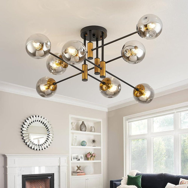 DDLLDESHI 8 Light Sputnik Ceiling Light Fixture Glass Globe Bubble Modern Chandelier for Dining Room Bedroom Kitchen Living Room Hallway Entryway Office