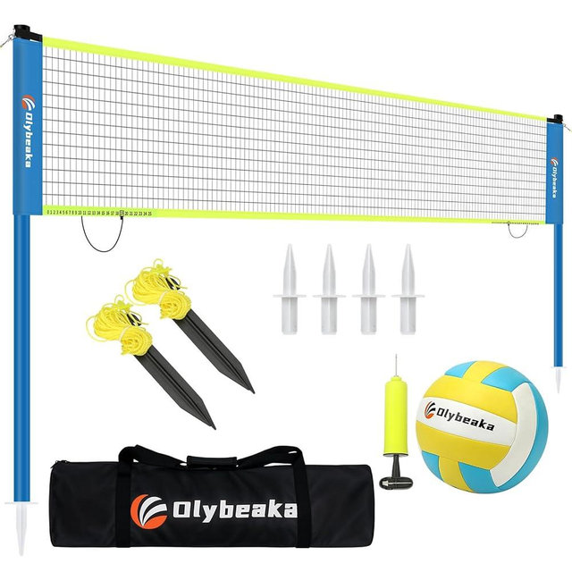 Portable Outdoor Volleyball Net Set for Backyard Beach with Adjustable Poles, Durable 20ft/32ft Net, Soft PU Volleyball & Pump, Carry Bag - Easy Set Up & Durable