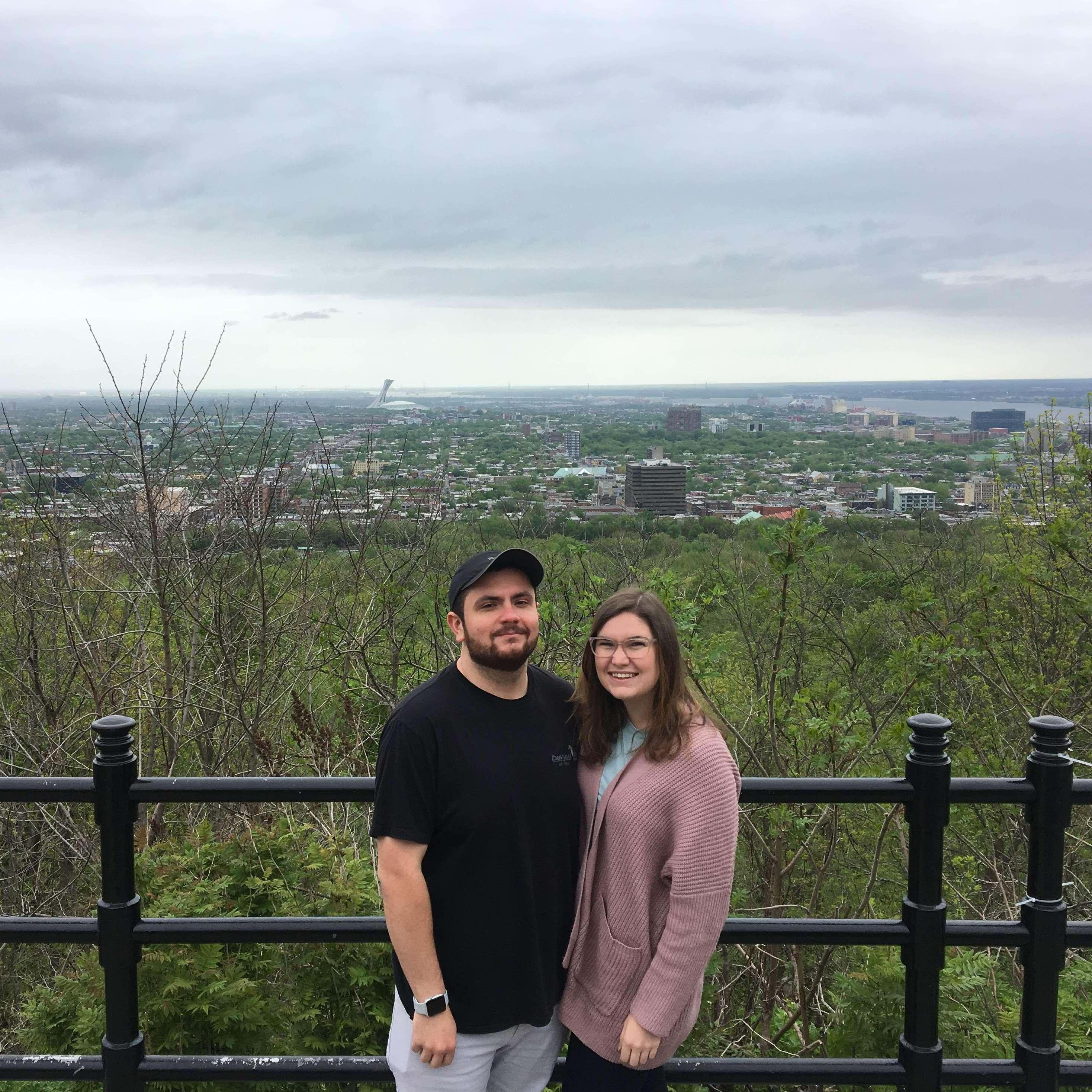 Our first picture taken together in Montreal in May 2019, two months into dating. Fun Fact: Codi spent days planning outfits for this moment.. but this was taken at an overlook on the car ride home.
