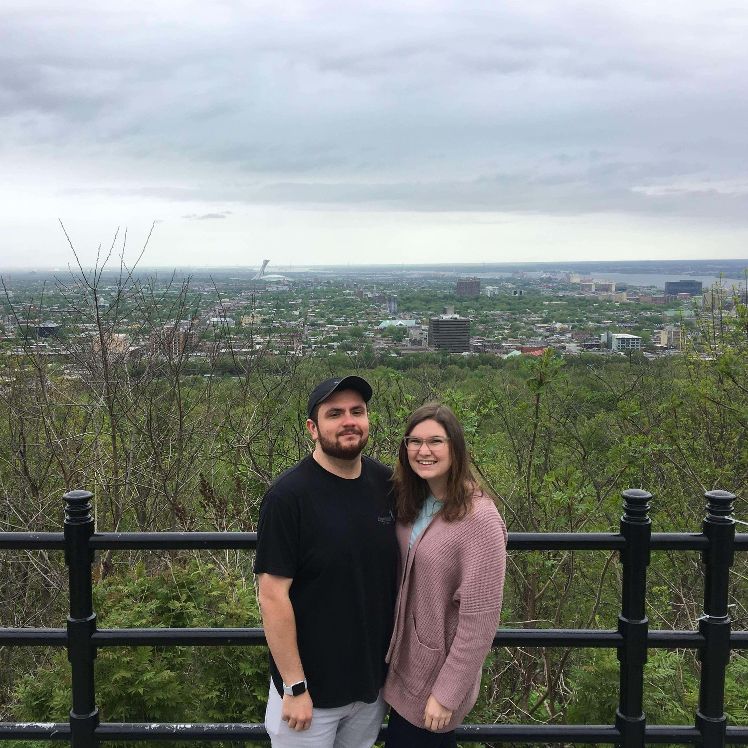 Our first picture taken together in Montreal in May 2019, two months into dating. Fun Fact: Codi spent days planning outfits for this moment.. but this was taken at an overlook on the car ride home.