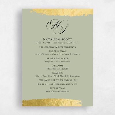 Olive Sage, Green Wedding Program - Casey Foil