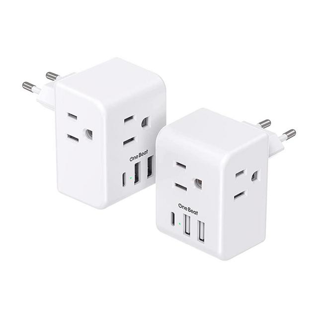 2 Pack European Travel Plug Adapter, Invernational Power Plug Adapter with 3 Outlets 3 USB Charging Ports(1 USB C), Type C Plug Adapter for US to Most Europe EU Spain Italy France Germany