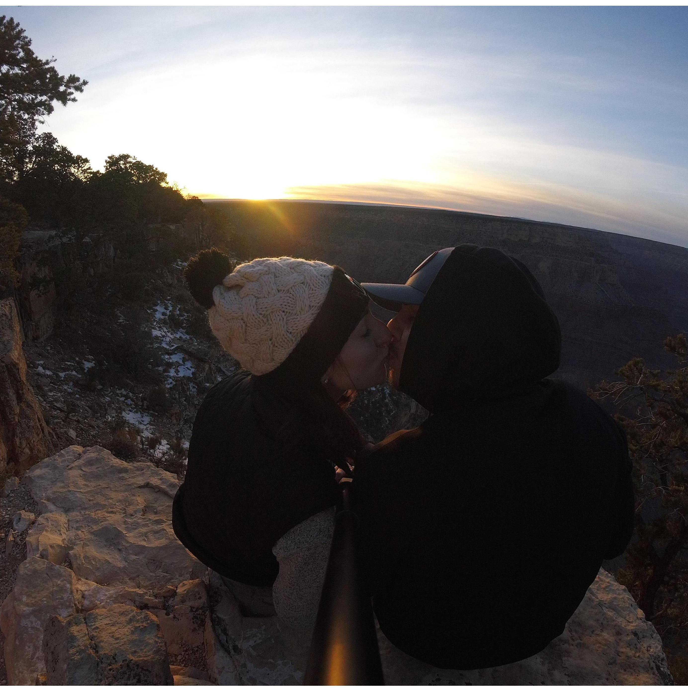 This is one of our favorite moments. We spent a long day hiking around the Grand Canyon we watched the sun go down over the south rim.