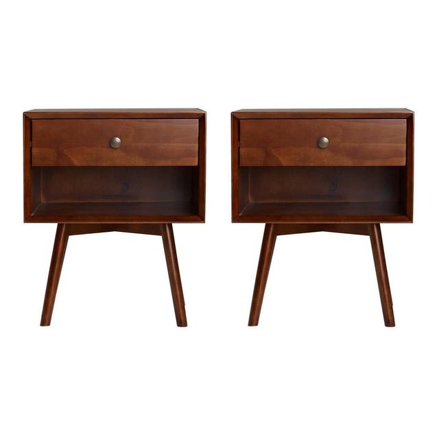 Set of 2 Greenberg 1 Drawer Mid-Century Modern Nightstands Walnut - Saracina Home