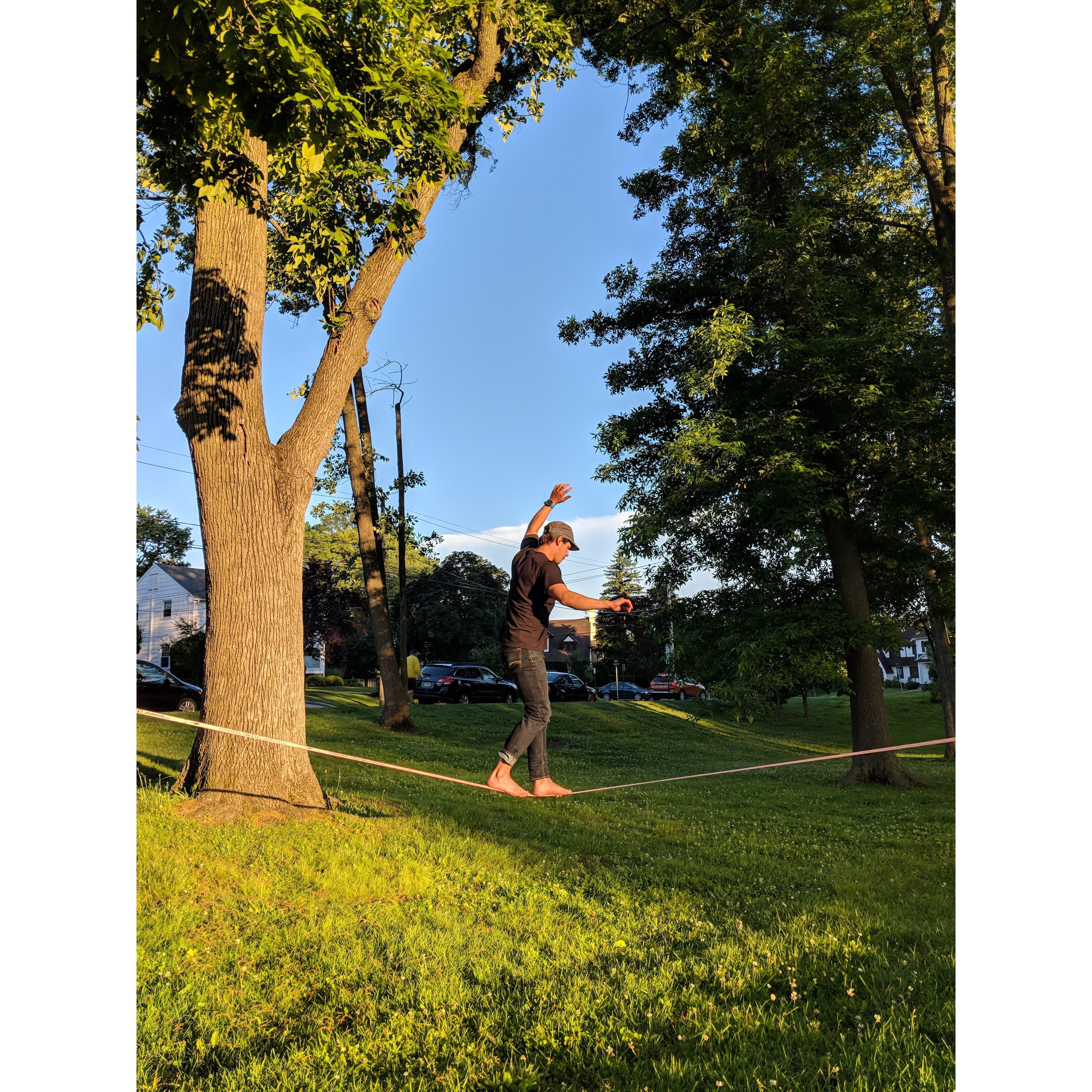 Casually slacklining in Millburn park
