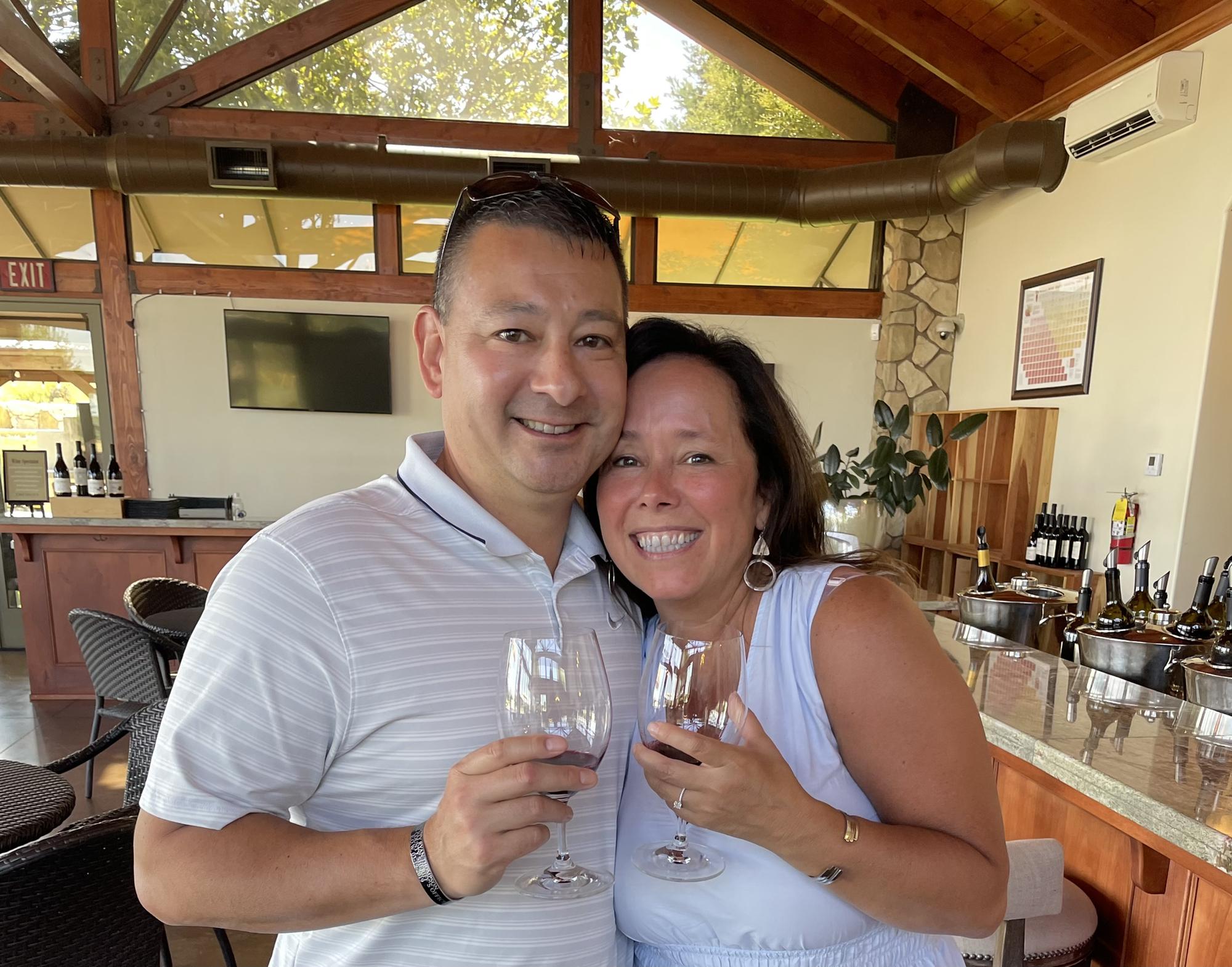Right after the proposal happened. Calcareous winery gave us another celebratory glass and took a photo to commemorate the engagement!