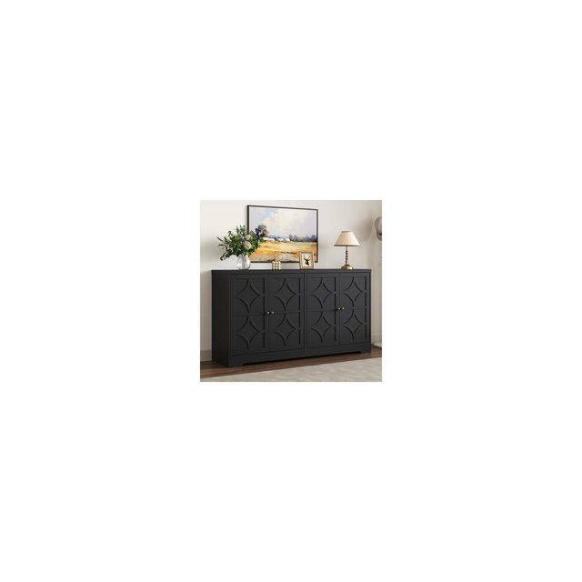 Heynemo Sideboard Buffet with Storage Cabinet, 56'' Modern Sideboard with 4 Doors and Adjustable Shelves, Accent Cabinet Coffee Bar Cabinet, Black