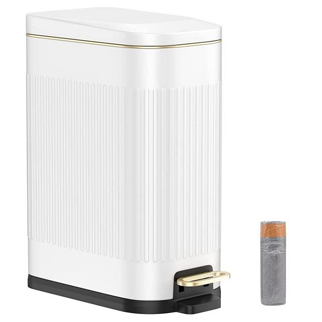BETHEBEST 15 Liter/4 Gallon Trash Can with Soft Close Lid,Rectangular Trash Can with Removable Wastebasket, Step Trash Can for Bathroom,Kitchen,Office,White