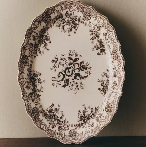BROWN FLORAL EARTHENWARE TABLEWARE