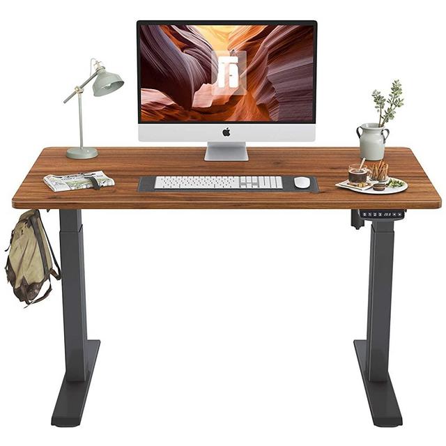 FEZIBO Height Adjustable Electric Standing Desk, 40 x 24 Inches Stand Up Table, Sit Stand Home Office Desk with Splice Board, Black Frame/Espresso Top