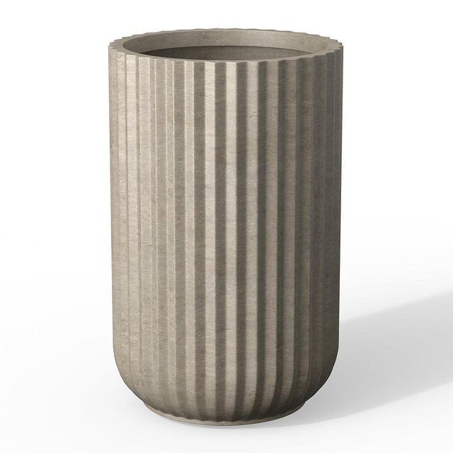 Kante Tall Fulted Planter, 17.7 Inch Tall Round Concrete Plant Pots with Drainage Hole and Rubber Plug, Modern Decor for Indoor Outdoor Plants, Flower, Weathered Concrete
