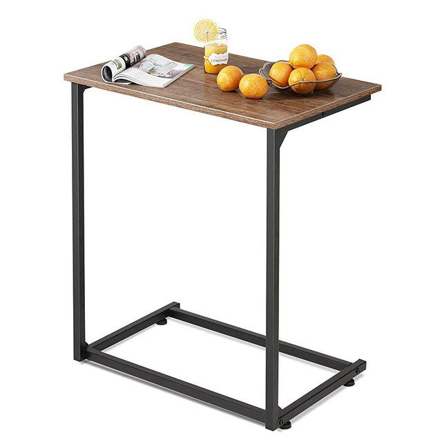 WLIVE Wide Snack Side Table, C Shaped End Table for Sofa Couch and Bed, Laptop Table, Work from Home, 26 Inch Tall, Light Brown