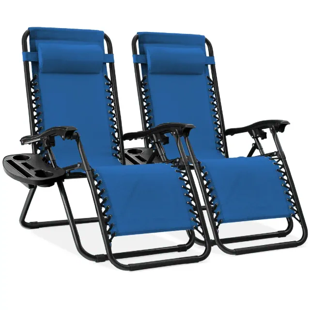 Best Choice Products Set of 2 Zero Gravity Lounge Chair Recliners for Patio, Pool w/ Cup Holder Tray - Marine Blue/Black