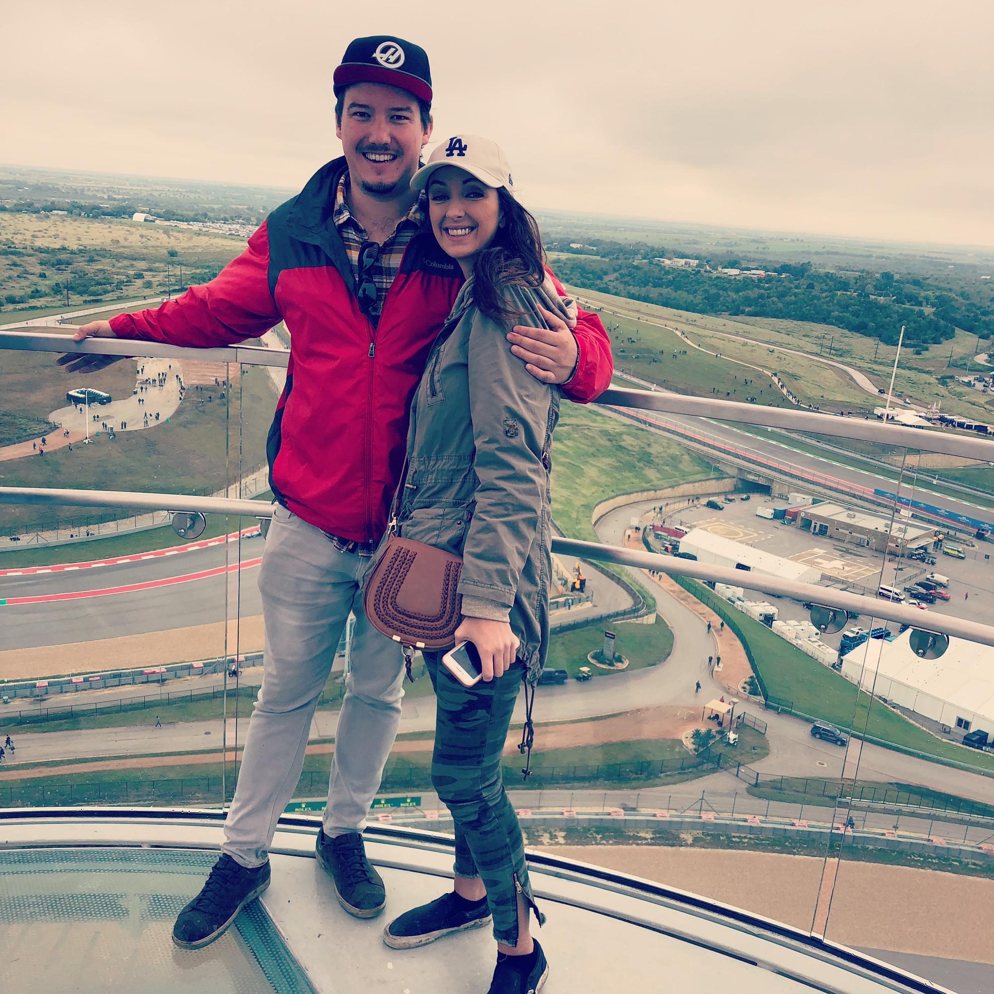 At the top of the tower at the Formula 1 race in Austin, TX.