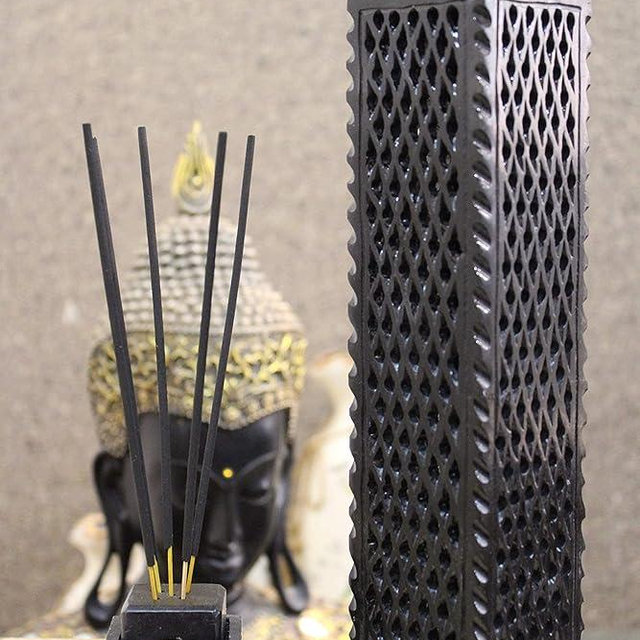 KC KULLICRAFT Handmade Marble Black Soapstone Incense Stick Burner | Candle Stick Holder | Tea Light Burner - Perfect Jaali Carving for Gifting. Decorative Home and Kitchen Decor (3 x 3 x 11 Inches).
