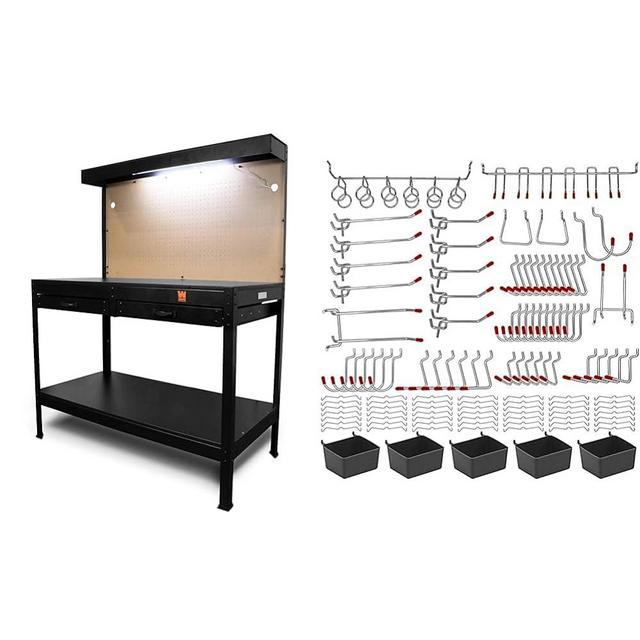 WEN 48-Inch Workbench with Power Outlets, Light and 114-Piece Pegboard Accessory Kit