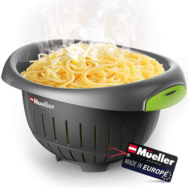 European Made Colander/Strainer, Heavy Duty Deep for Draining Pasta, Lettuce, Vegetables and Fruit, Dishwasher Safe, Grey
