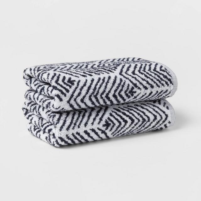 2pk Chevron Hand Towel Set Navy - Threshold™