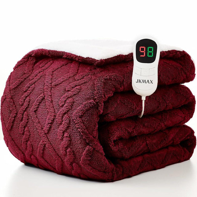 JKMAX Heated Electric Blanket Full Size-72"x84" Heating Blanket with 10 Heating Levels & 5 Time Settings Over-Heat Protection，Winter Warmer for Adults with ETL Certification（Red）