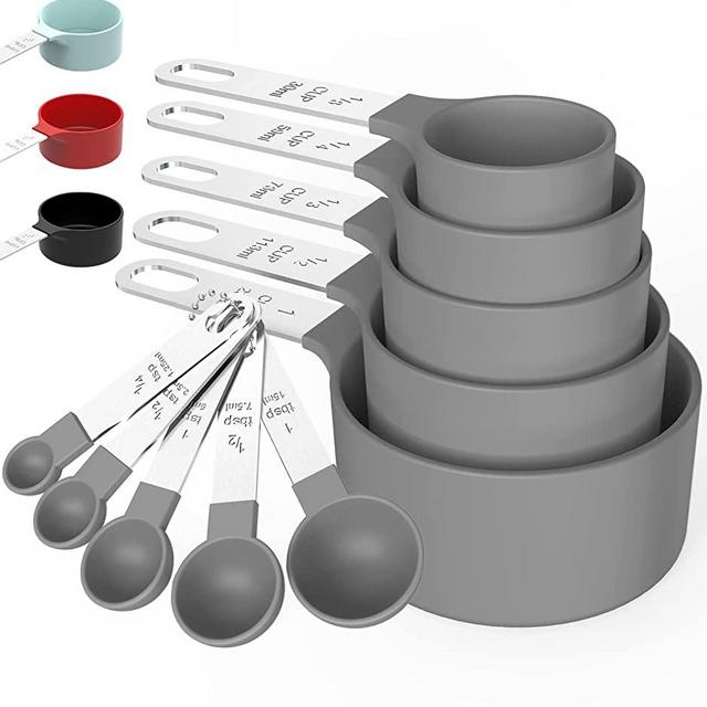 TILUCK Measuring Cups & Spoons Set, Stackable Cups and Spoons, Nesting Measure Cups with Stainless Steel Handle, Kitchen Gadgets for Cooking & Baking (5+5, Gray)