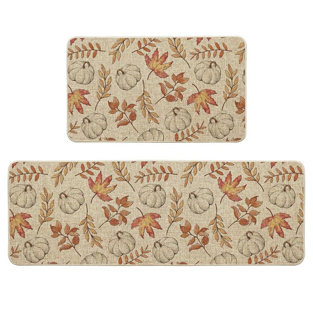 Artoid Mode Pumpkins Fall Kitchen Mats Set of 2, Autumn Maple Leaves Home Decor Low-Profile Kitchen Rugs for Floor - 17x29 and 17x47 Inch