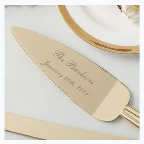 Classic Gold Engraved Cake Knife & Server Set
