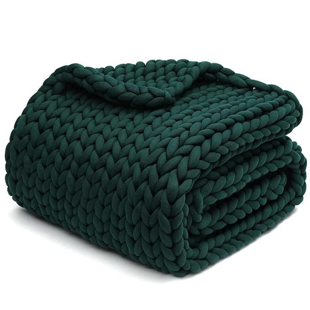 YnM Knitted Weighted Blanket, Hand Made Chunky Knit Weighted Throw Blanket for Sleep or Home Décor (Pacific Green, 50''x60'' 10lbs)