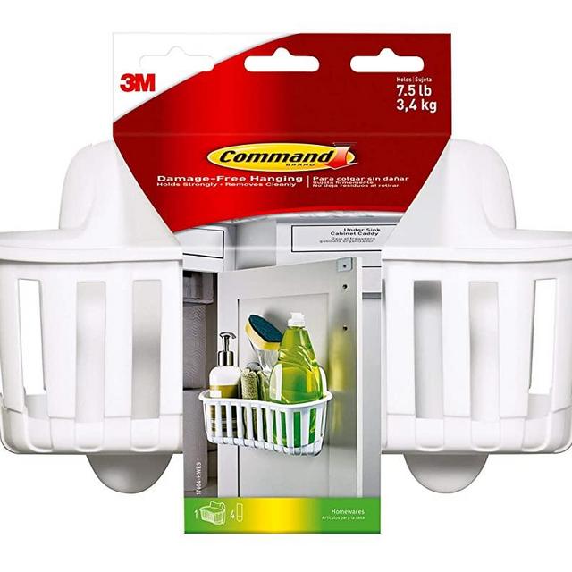 Command Under Sink Cabinet Caddy Heavy Duty, Holds 7.5 lbs, Organize Damage-Free, 1-Caddy, 4-Strips, 17604-HWES