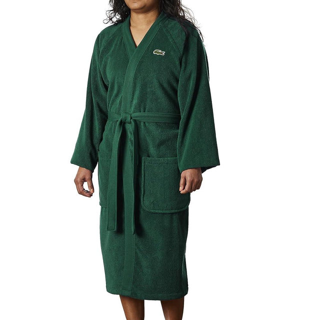 Lacoste Classic Pique Bath Robe, 100% Soft Cotton Terry, Unisex Adult Bathrobe, Absorbent & Quick Drying, One Size Fits Most