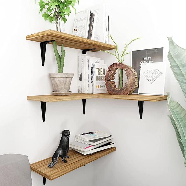 Corner Floating Shelves Wall Mounted, Floating Shelves for Wall Set of 3, Rustic Wall Shelves for Bedroom, Kitchen, Bathroom, Living Room, Carbonized Black Home Decor