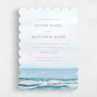Blue Scalloped Wedding Invitation - Clearwater Portrait