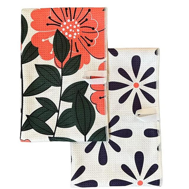 Desert Aqua 2 Pack Kitchen Towels || Dish Towels || Tea Towels || Designer Prints || Highly Absorbent || Hanging Hook (Poppy)