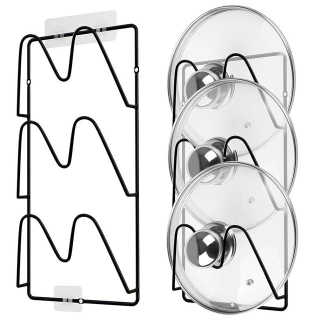 UpChoNice 2 Pack Pot Lid Organizer Rack - 6-Tier Pot Lid Holder for Cabinet Door or Wall, No Drill Adhesive Wall-Mounted, Rustproof Pot Cover Storage Solution in Classic Black for Kitchen Organization