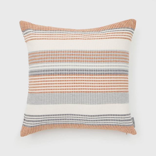 18"x18" Freja Striped Chenille Woven Square Throw Pillow Light Brown - Evergrace