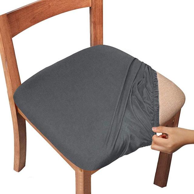 Gute Chair Seat Covers, Dining Room Chair Seat Covers with Ties, Stretch Solid Chair Covers Protectors for Dining Room Kitchen Chairs (Set of 4, Grey)