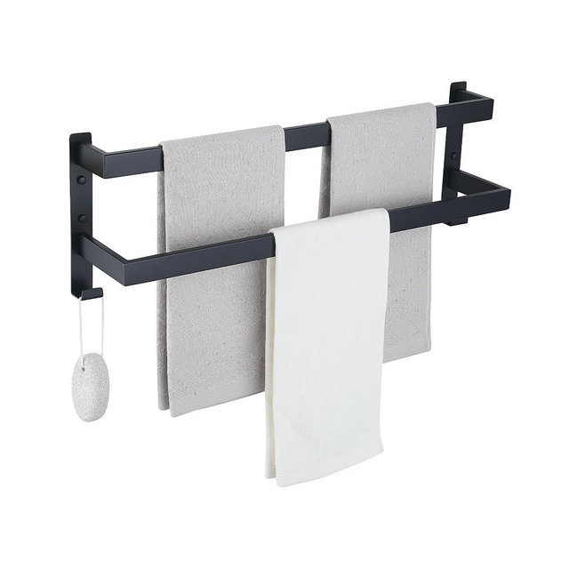 Xiarnotogi Double Towel Bar Towel Racks for Bathroom, Bath Towel Holders Wall Mount, Stainless Steel Towels Shelves Towel Rail, 2-Tiers (Matte Black, 24 Inches)